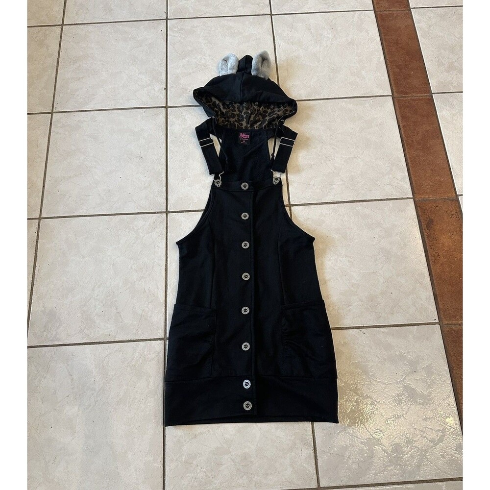 Rare VTG Abbey Dawn Y2K Avril Lavigne Overall Dress Ears Hoodie Black Sz S Women